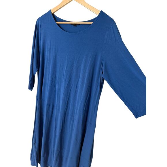 Eileen Fisher Blue XL 3/4 Sleeve Jersey Stretch Dress Rayon Lycra Flowy - Picture 6 of 6